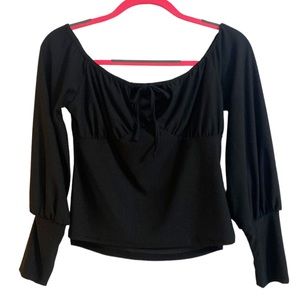 PrettyLittleThing Black On Or Off The Shoulders Fitted Peasant Top Size 8